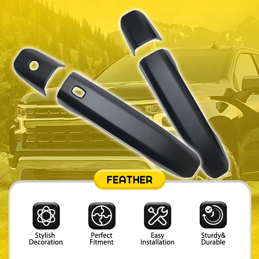 4x Matte Black Outer Door Handle Covers for 2019-2025 Chevy Silverado GMC Sierra