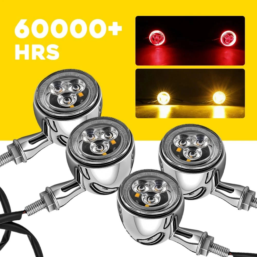 4PCS Motorcycle LED DRL Turn Signal Light Indicator Amber Red Chrome Front Rear