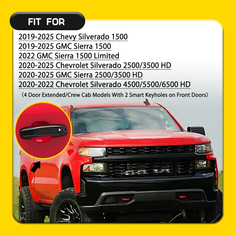4x Matte Black Outer Door Handle Covers for 2019-2025 Chevy Silverado GMC Sierra