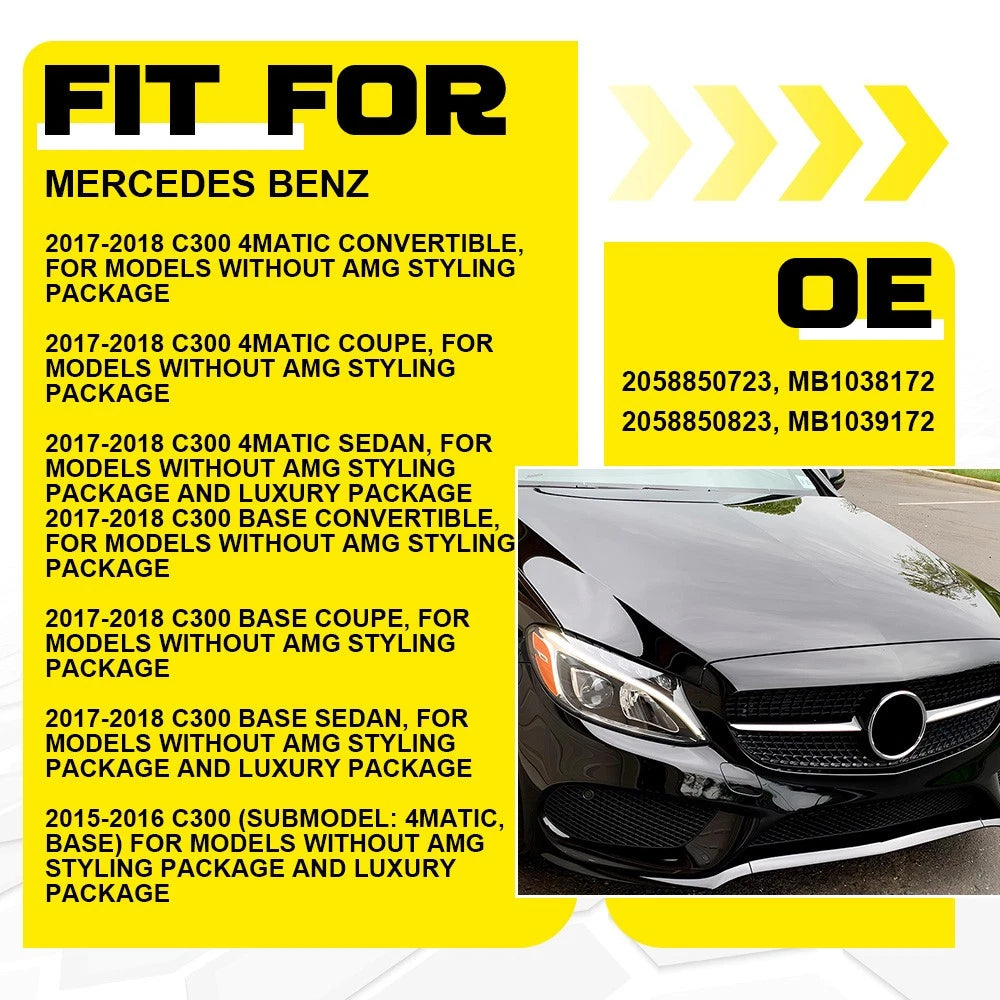 Front Left Right Bumper Fog Light Cover Grille for Mercedes Benz C300 2015-2018