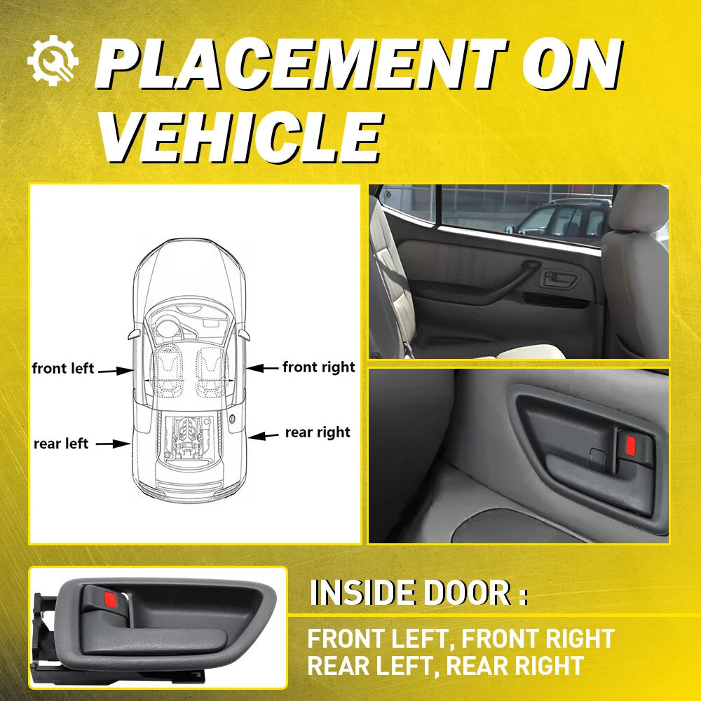4x Gray Inner Door Handle + Bezel Fit 2004-2006 Toyota Tundra Pickup Crew Cab