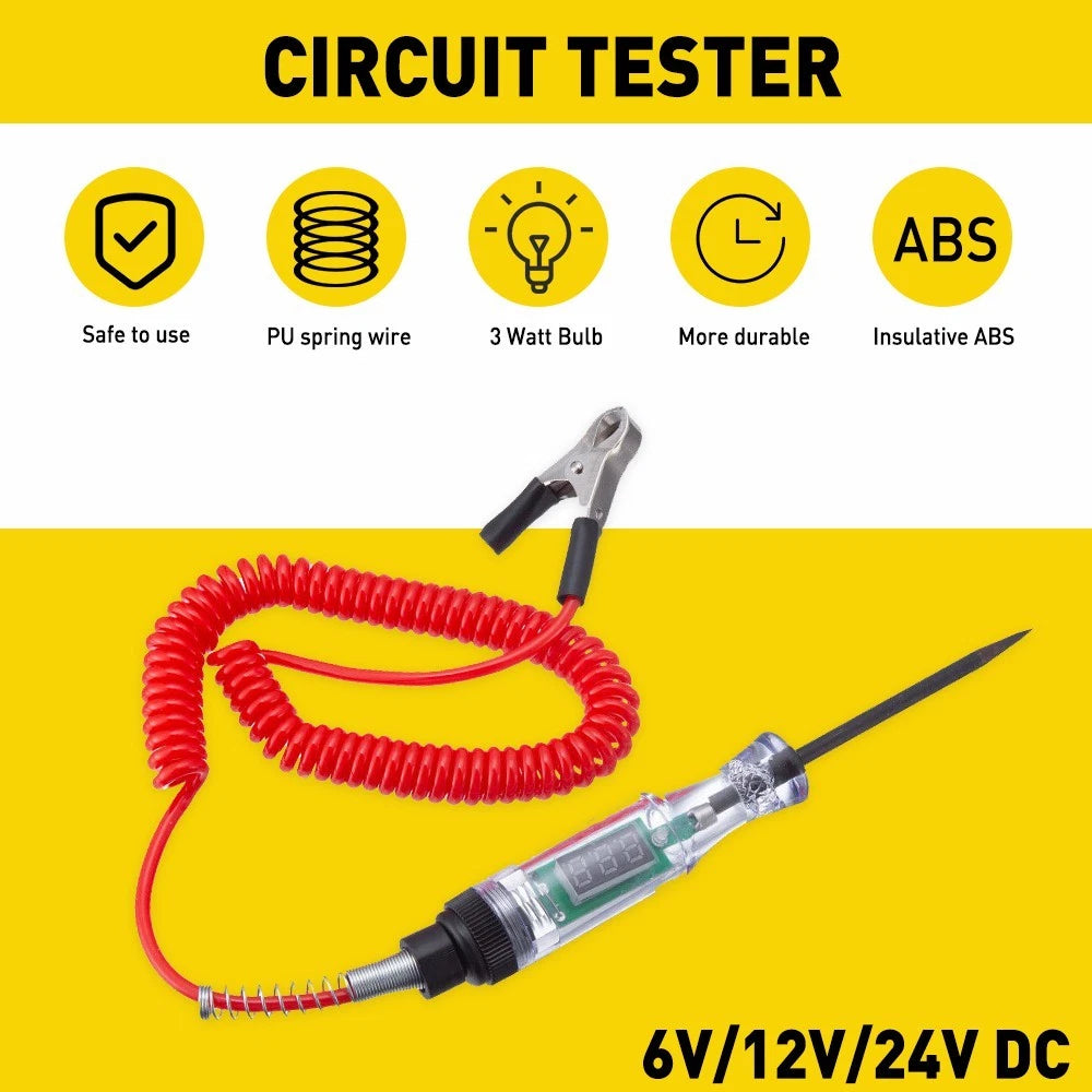 Car Circuit Pen Tester Test Fuse Tool Auto Probe Light Fit 6V 12V 24V DC Voltage