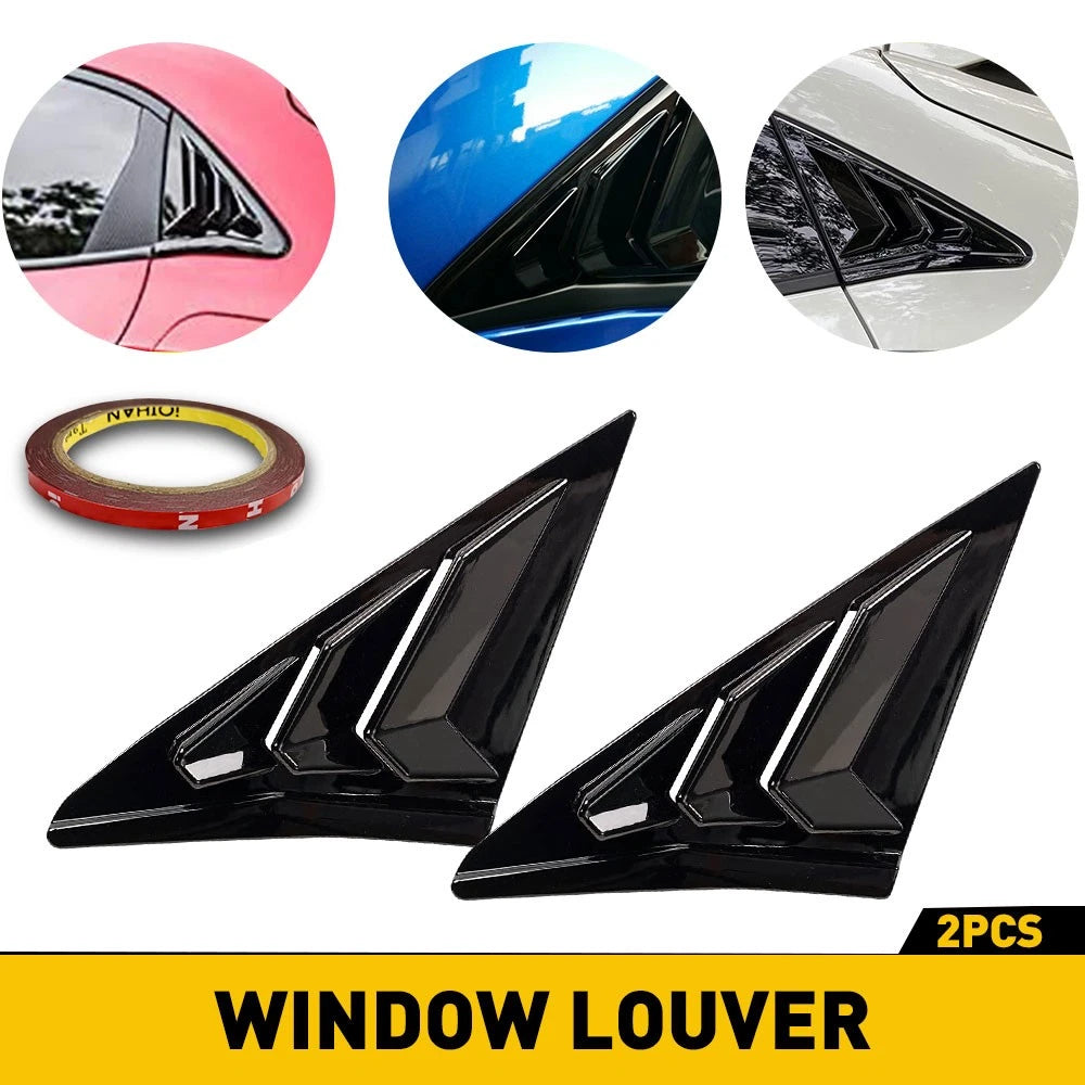 2x Quarter Window Louver Cover For Honda 2016-2021 Civic Rear Side Glossy Black