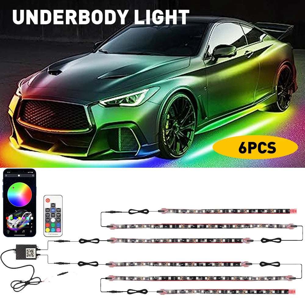 6PCS Dream RGB Color Underglow LED Light Neon Kit Bluetooth Strip For Car Truck