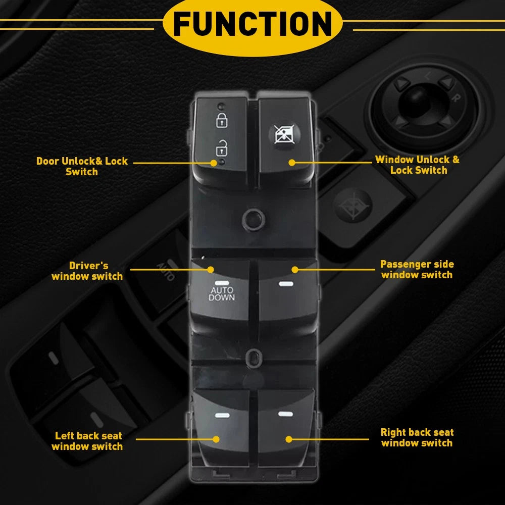 Black Left Master Driver Door Power Window Switch for Hyundai Elantra 2011-2016