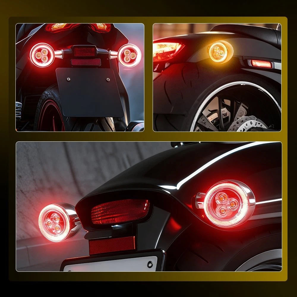 4PCS Motorcycle LED DRL Turn Signal Light Indicator Amber Red Chrome Front Rear