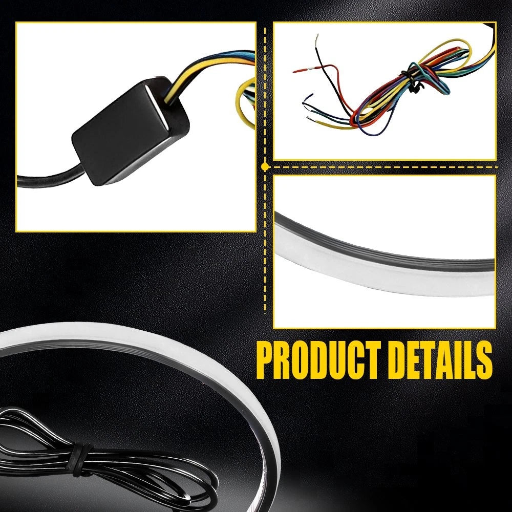 1PCS Motorcycle LED Strip Flowing Light Brake Turn Signal Tail Red+Amber Lamp