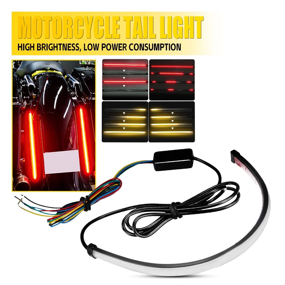 1PCS Motorcycle LED Strip Flowing Light Brake Turn Signal Tail Red+Amber Lamp