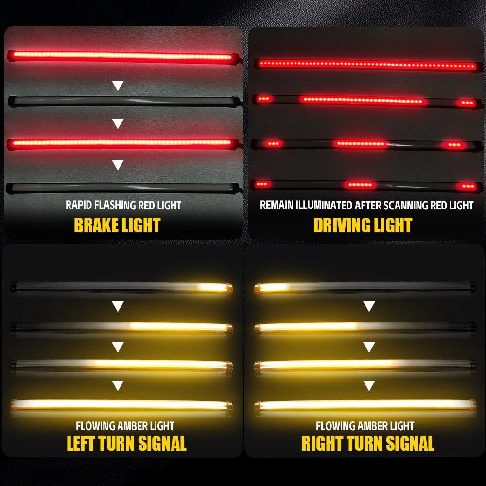 1PCS Motorcycle LED Strip Flowing Light Brake Turn Signal Tail Red+Amber Lamp