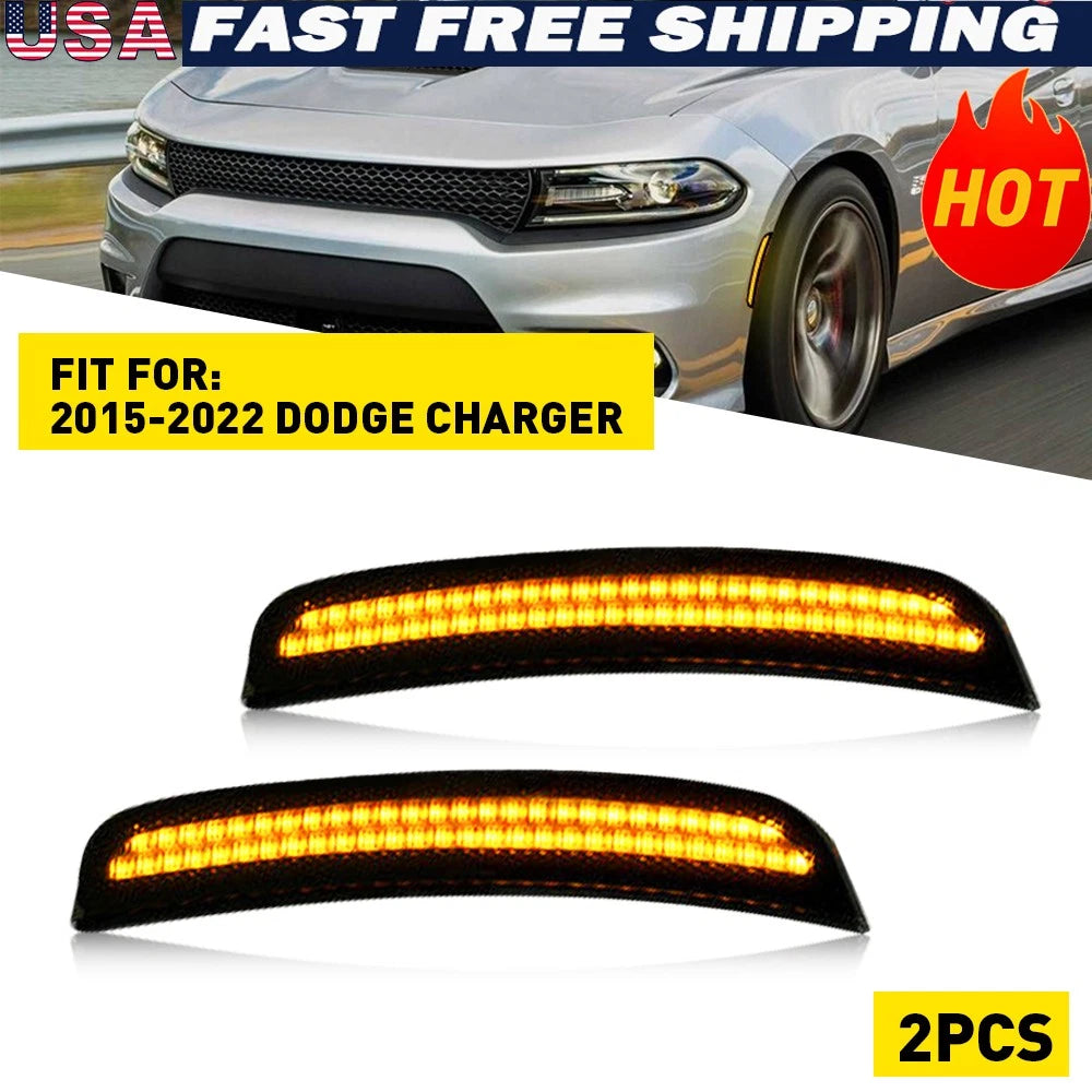 Fit Dodge Charger 2015-2021 Widebody Side Front LED Smoked Marker Light Amber