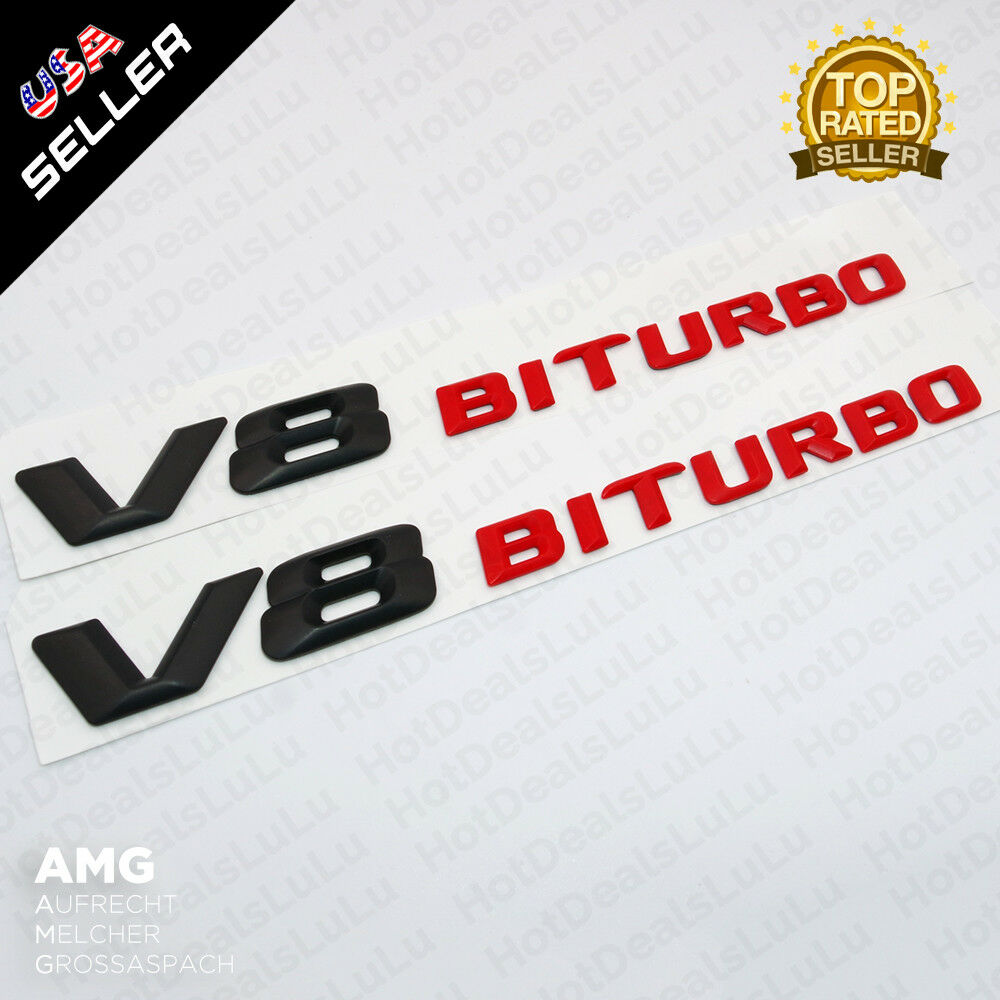 ABS Black V8 Red BITURBO Side Fender Logo Nameplate Emblem AMG Decoration 2pcs - US85.COM