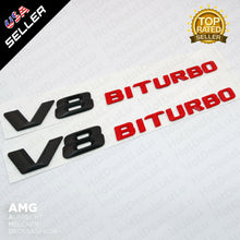 Load image into Gallery viewer, ABS Black V8 Red BITURBO Side Fender Logo Nameplate Emblem AMG Decoration 2pcs - US85.COM