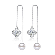 Load image into Gallery viewer, 1Pair Lucky Leaves Flowers 925 Sterling Silver Tassel Drop Earrings Long Chain Ear Line Crystal Pearls - US85.COM
