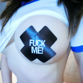 Sexy Women Black Cross with Letter Breast Nipple Covers Satin Adhesive Breast Pasties Petals - US85.COM