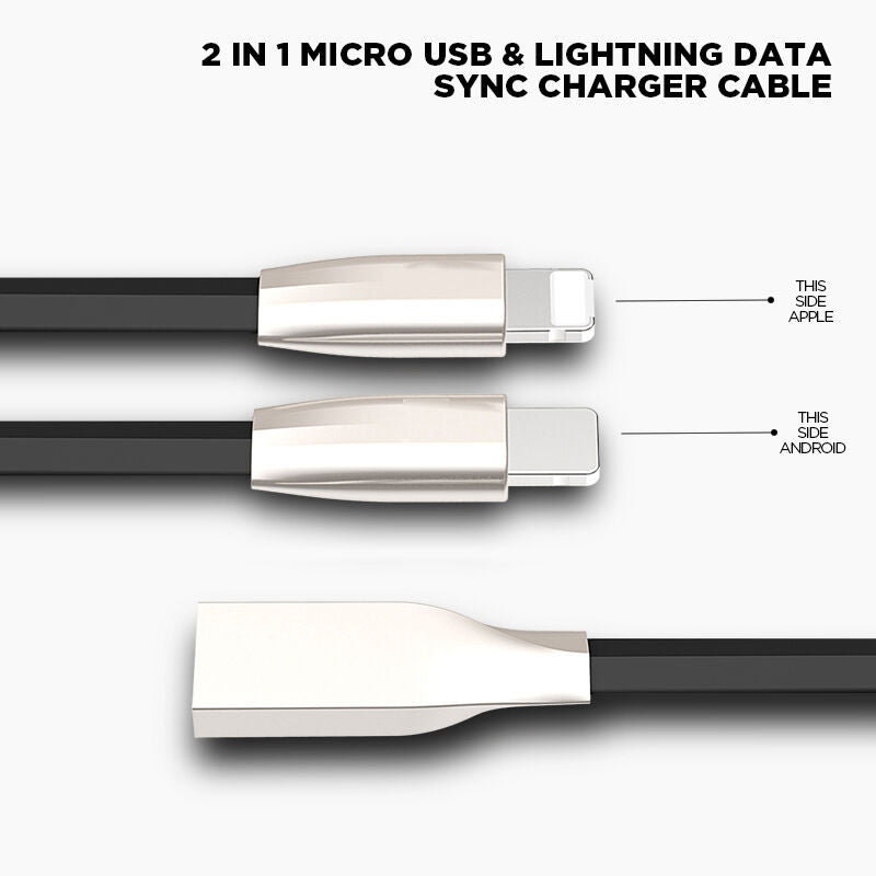 2 in 1 Micro USB & Lightning Data Sync Charger Cable Cord iPhone 6 5S Samsung S6 - US85.COM