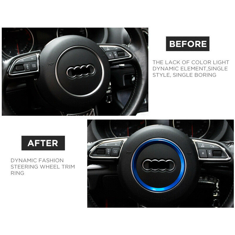 Audi Aluminum Steering Wheel Ring Logo Badge Sticker Emblem Decoration - Blue - US85.COM