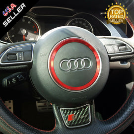 Audi Aluminum Steering Wheel Ring Logo Badge Sticker Emblem Decoration - Red - US85.COM