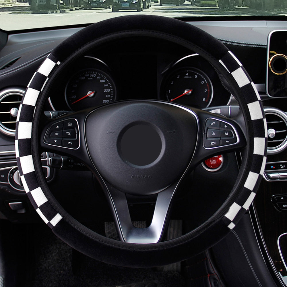 Fashion Universal Plush Fabric Car Steering Wheel Cover Diameter 38cm Car Accessories Auto Decoration