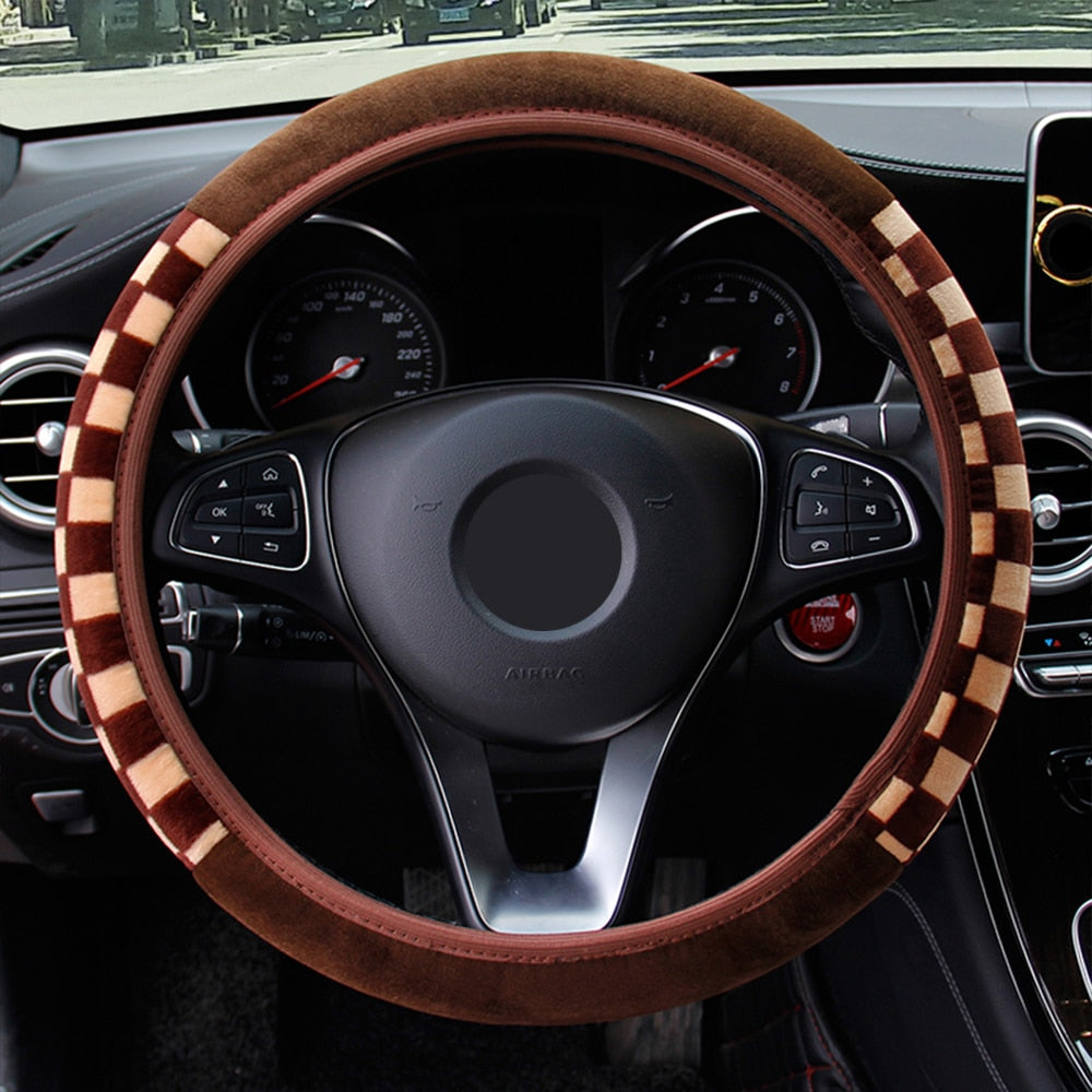 Fashion Universal Plush Fabric Car Steering Wheel Cover Diameter 38cm Car Accessories Auto Decoration