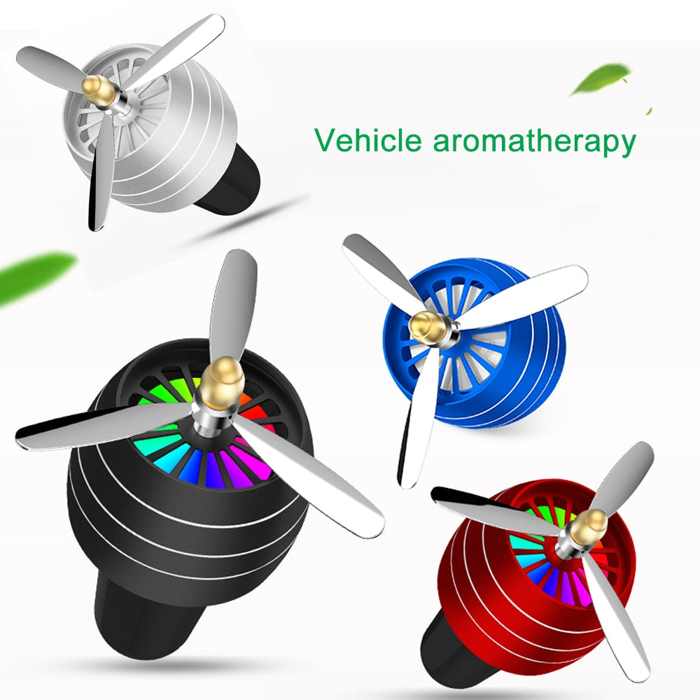 Mini LED Atmosphere Light Fan for Alloy Auto Vent Outlet Perfume Clip Car Smell Air Freshener Conditioning  Fresh Aromatherapy Fragrance