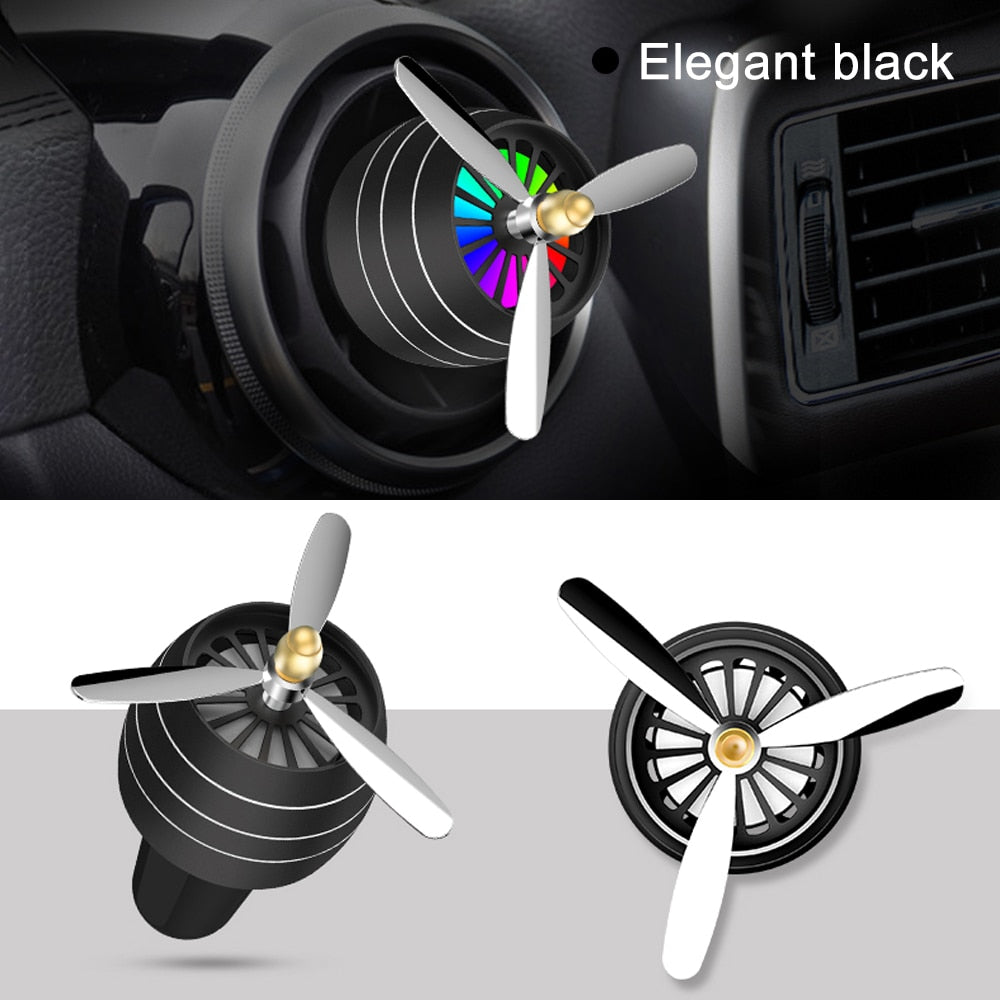 Mini LED Atmosphere Light Fan for Alloy Auto Vent Outlet Perfume Clip Car Smell Air Freshener Conditioning  Fresh Aromatherapy Fragrance