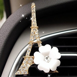 Fashion Diamond Pearl Bow Flower Car Styling Air Freshener Perfume For Car Air Condition Vent Smell Accessories Decoration