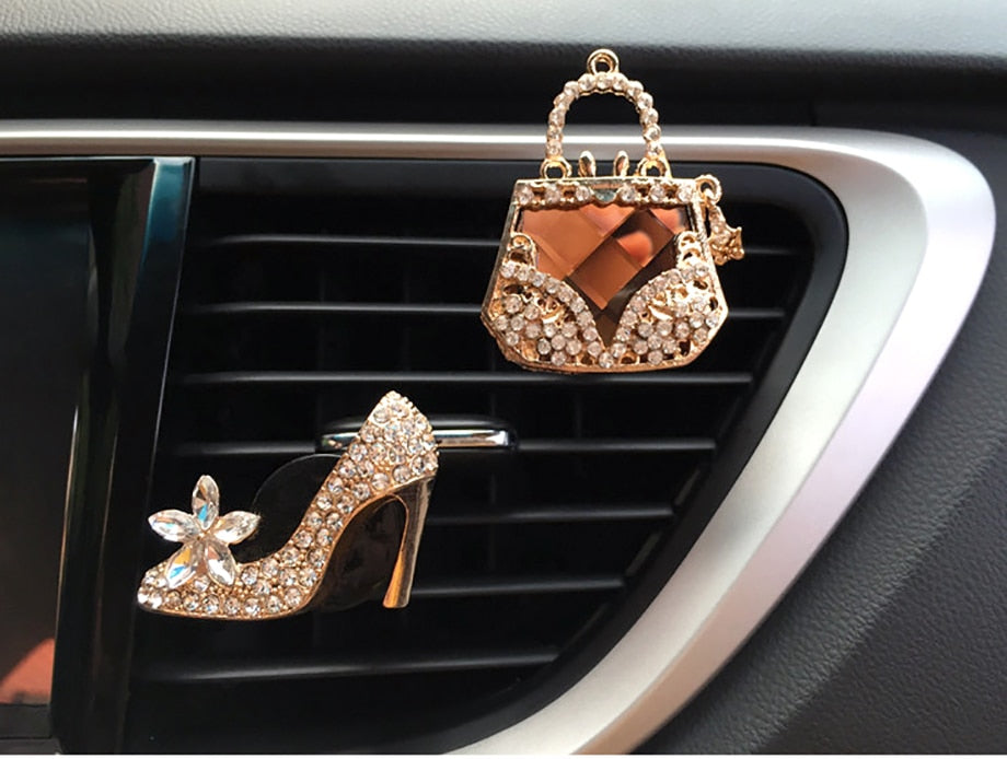 Car Air Freshener Auto Outlet Perfume Clip Bling Crystal Diamond Purse or High-heeled Shoes Style for Women Girls