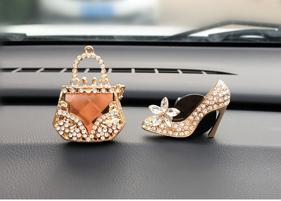 Car Air Freshener Auto Outlet Perfume Clip Bling Crystal Diamond Purse or High-heeled Shoes Style for Women Girls