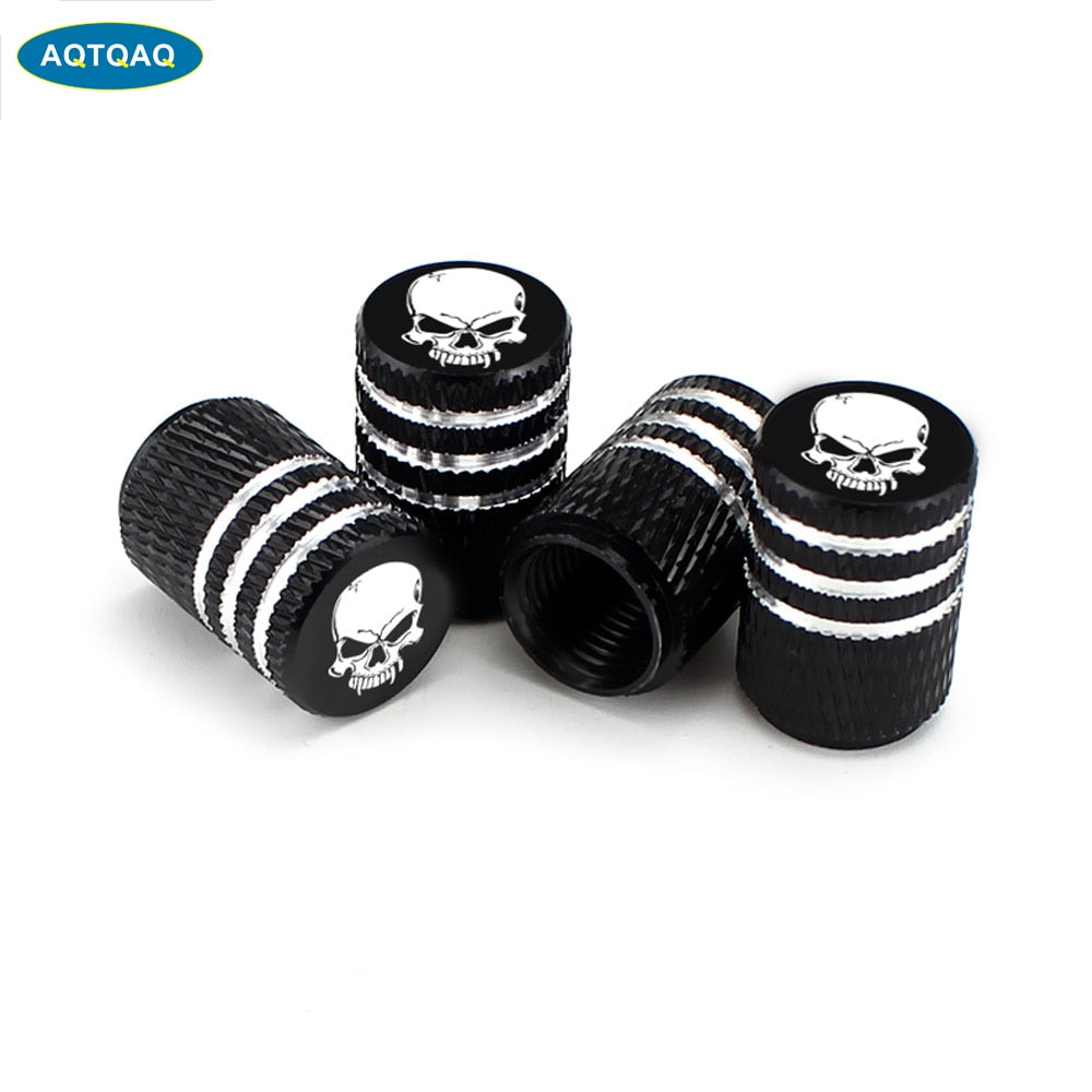 4Pcs/Set Car Tire Valve Stems Cap Knurling Style Skull Tire Valve Cap Aluminum Tire Wheel Stem Air Valve Caps Dustproof Caps