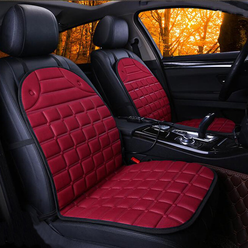 2Pcs In 1 Fast Heated & Adjustable Safe Car Electric Heated Seat Warm Pad Cushions Covers Black/Grey/Blue/Red Color