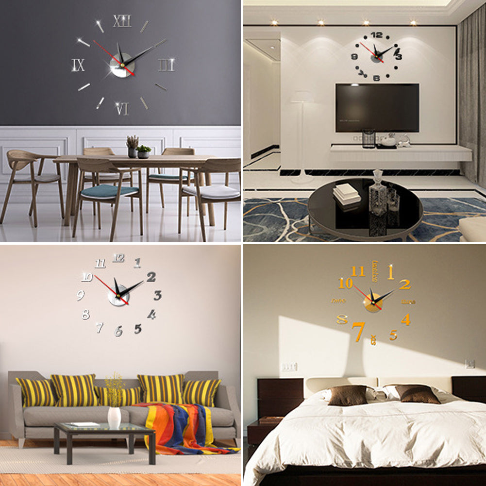 Big Wall Clock 3D Mirror Sticker Unique Big Number DIY Decor Wall Clock Art Sticker Decal Home Modern Decoration