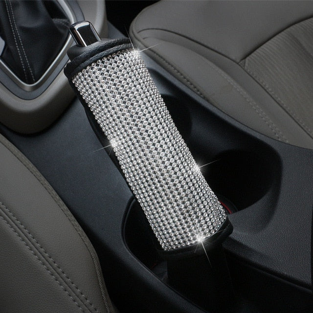 Fashion Universal Bling Crystal Rhinestone Diamond Faux Leather Car for Steering Wheel Covers Shift Knob Handbrake Seat-belt Neck Pillow Waist Support Armrest-pad Auto Accessories Set Series