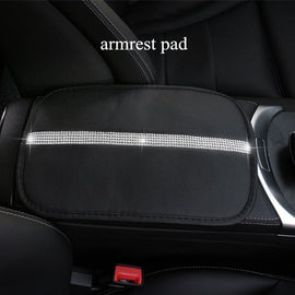 Fashion Universal Bling Crystal Rhinestone Diamond Faux Leather Car for Steering Wheel Covers Shift Knob Handbrake Seat-belt Neck Pillow Waist Support Armrest-pad Auto Accessories Set Series