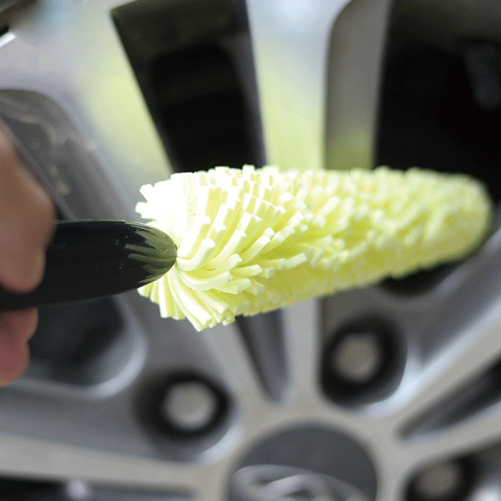 Car Wheel Wash Brush Vehicle Cleaning Wheel Rims Tire Washing Brush Auto Scrub Brush Car Wash Sponges Tools with Plastic Handle