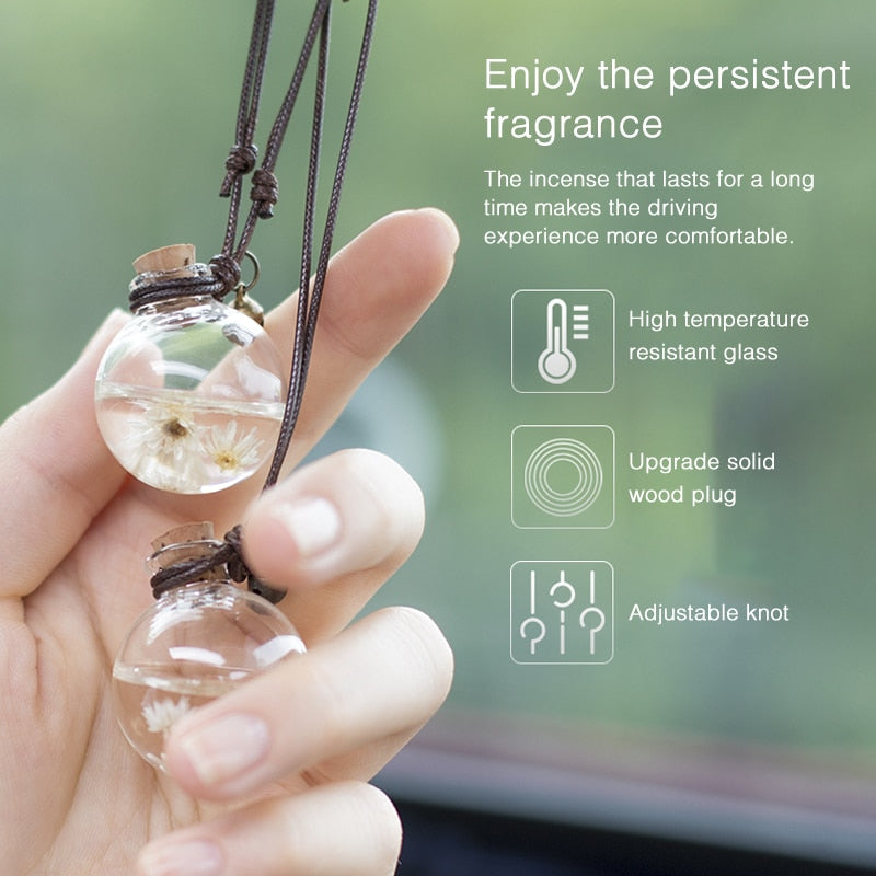 Fashion Decoration Car Rearview Mirror Hanging Perfume Pendant Bottle Air Freshener w/ Flower Essential Oils Diffuser for Auto Ornaments