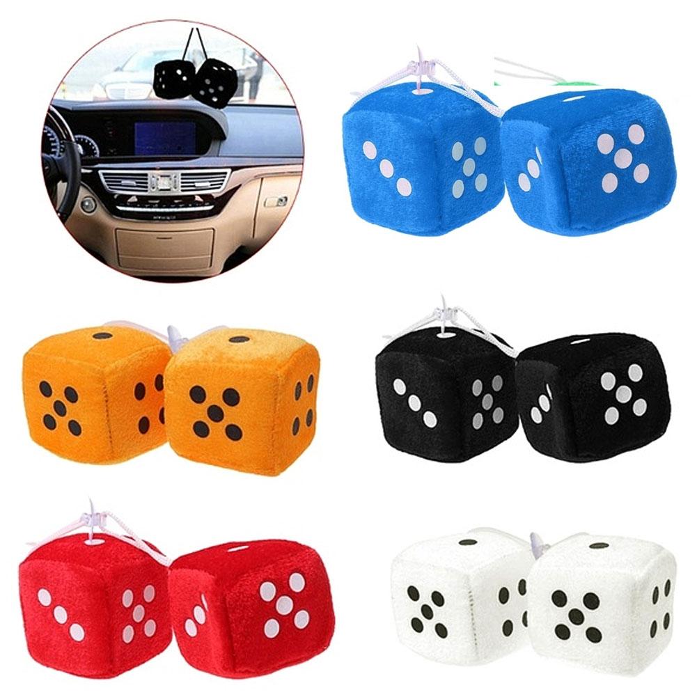 2Pcs Car Styling Fuzzy Dice Dots Rear View Mirror Hanger Decoration Auto Accessories Interior Ornaments