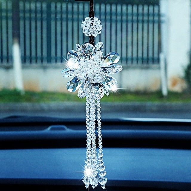 Universal Auto Beautiful Crystal Rearview Mirror Hanging Pendant Ornaments Car Decoration Accessories