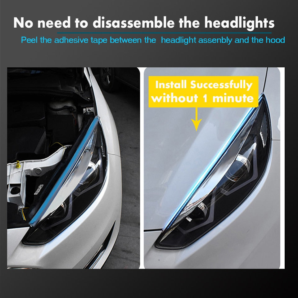 2pcs Cars DRL LED Daytime Running Lights Auto Flowing Turn Signal Guide Strip Headlight  Accessories