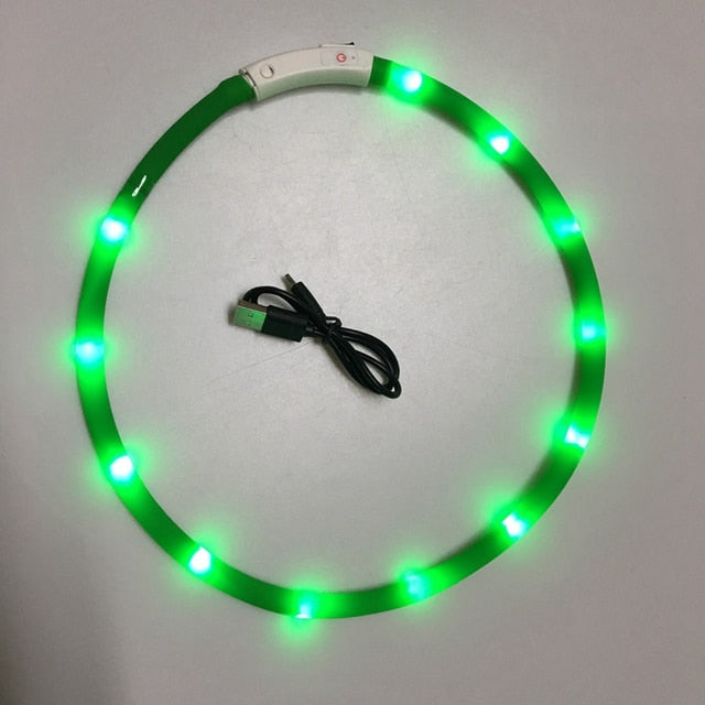 USB Rechargeable Night Safety Warning Illuminated  LED Pet Collar  Dog Adjustable Silicone Collar Cut to Resize