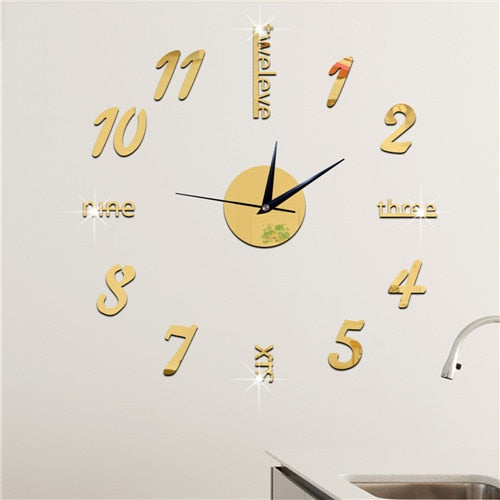 Big Wall Clock 3D Mirror Sticker Unique Big Number DIY Decor Wall Clock Art Sticker Decal Home Modern Decoration