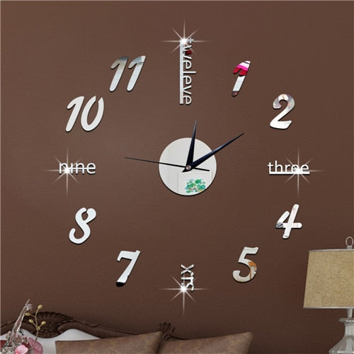 Big Wall Clock 3D Mirror Sticker Unique Big Number DIY Decor Wall Clock Art Sticker Decal Home Modern Decoration