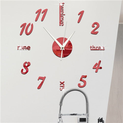 Big Wall Clock 3D Mirror Sticker Unique Big Number DIY Decor Wall Clock Art Sticker Decal Home Modern Decoration