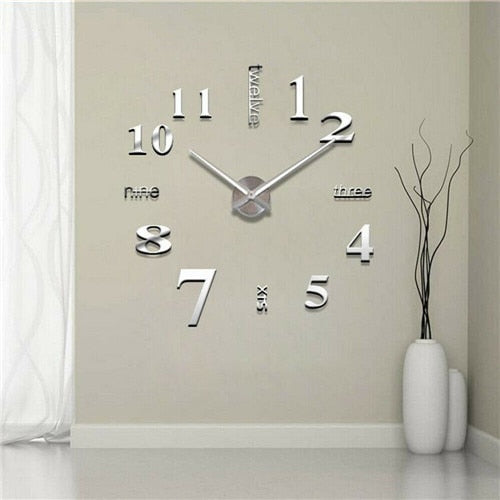 Big Wall Clock 3D Mirror Sticker Unique Big Number DIY Decor Wall Clock Art Sticker Decal Home Modern Decoration