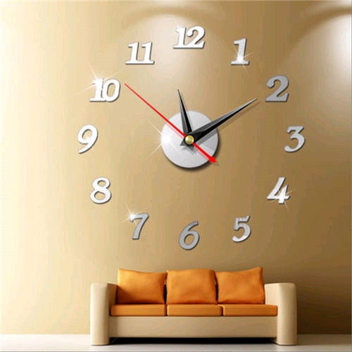 Big Wall Clock 3D Mirror Sticker Unique Big Number DIY Decor Wall Clock Art Sticker Decal Home Modern Decoration