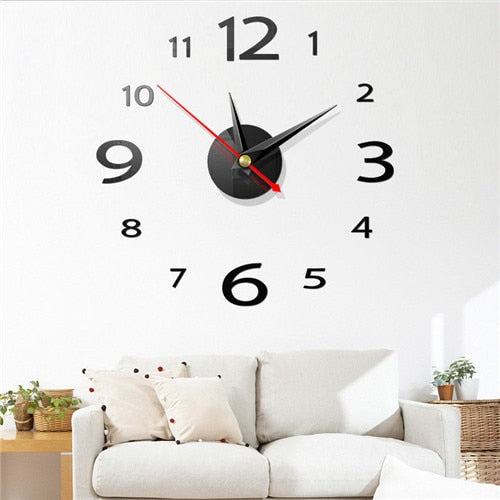 Big Wall Clock 3D Mirror Sticker Unique Big Number DIY Decor Wall Clock Art Sticker Decal Home Modern Decoration