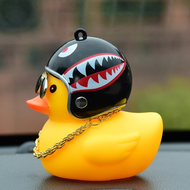 Cute Cartoon Lucky Cool Little Yellow Duck Toys With Helmet And Chain for Car Ornament  Auto Accessories Interior Decoration