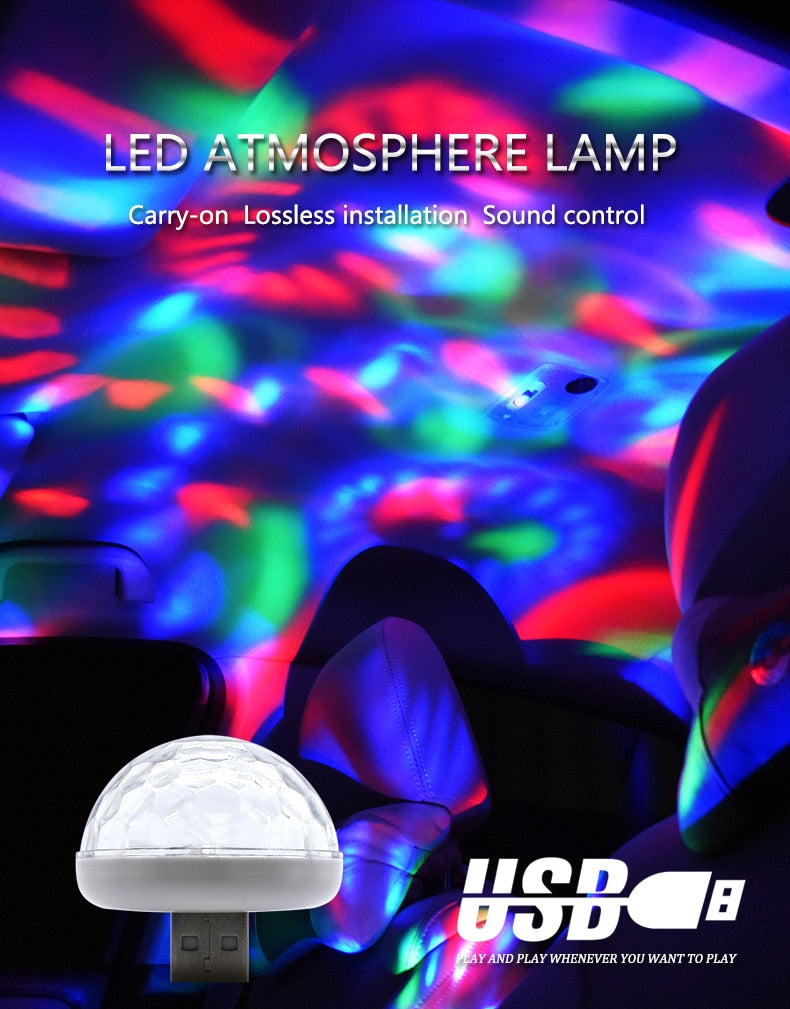 Car Mini USB Colorful  LED Light Lamp for Auto or Home Use DJ RGB  Music Holiday Party Karaoke Atmosphere Lamp Welcome Light