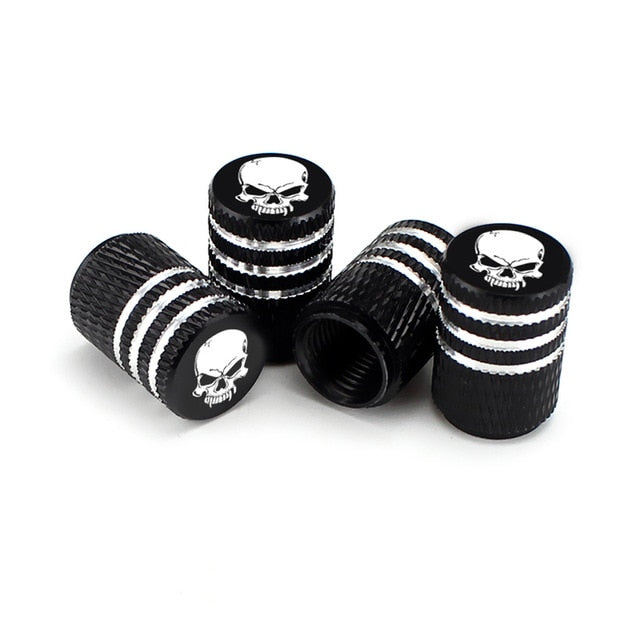 4Pcs/Set Car Tire Valve Stems Cap Knurling Style Skull Tire Valve Cap Aluminum Tire Wheel Stem Air Valve Caps Dustproof Caps