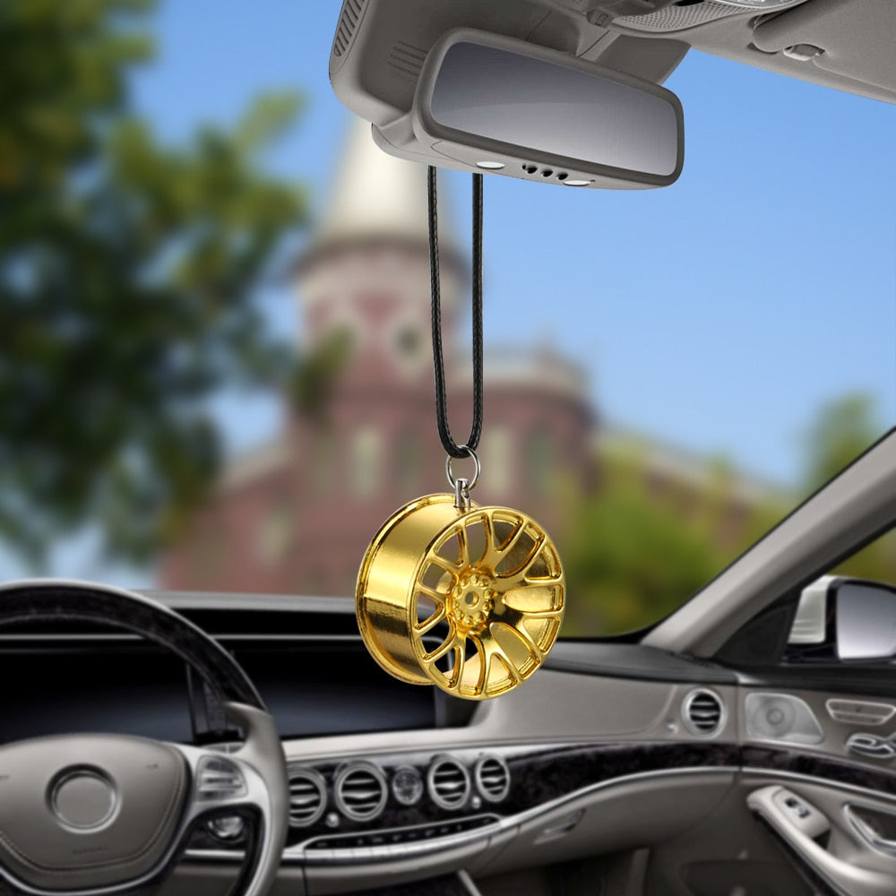 Metal Wheel Hub Flywheel Hanging for Car Interior Rear View Mirror Ornament or for People Hip-hop Style Pendant Decoration