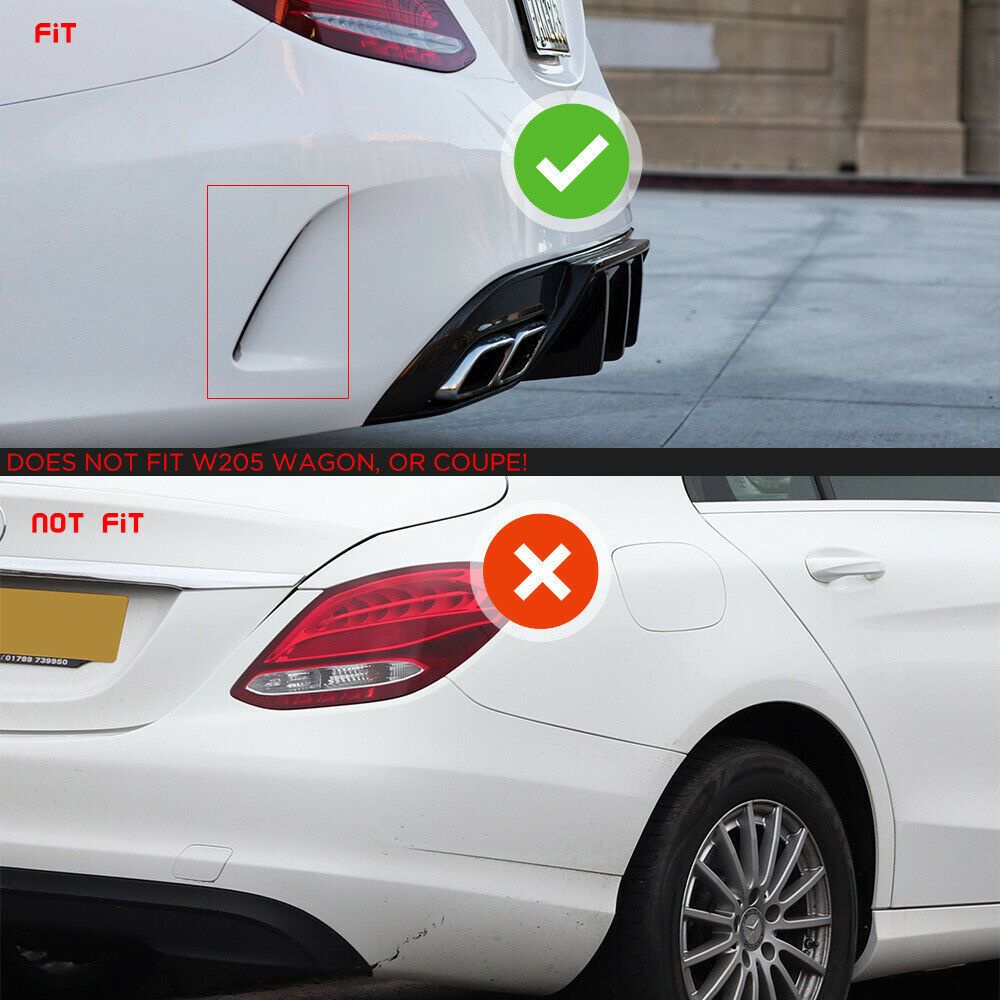 For 15-20 C-Class W205 Rear Bumper Real Carbon Fiber Side Vents Spoiler Forged